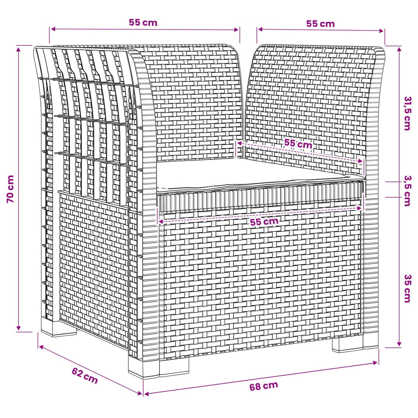 Poltrona a 1 Posto con Cuscino Aspetto Rattan PP Antracite | homemem39