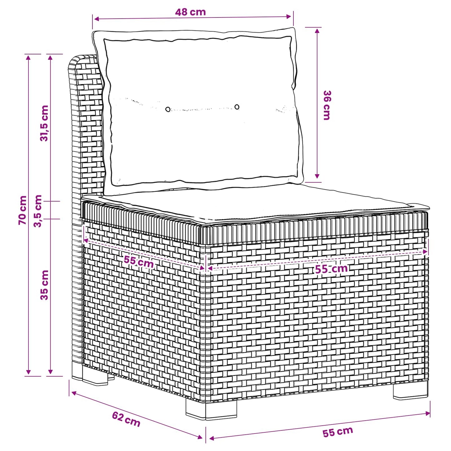 Divano da giardino 3 posti con cuscini in look rattan PP Bianco | homemem39