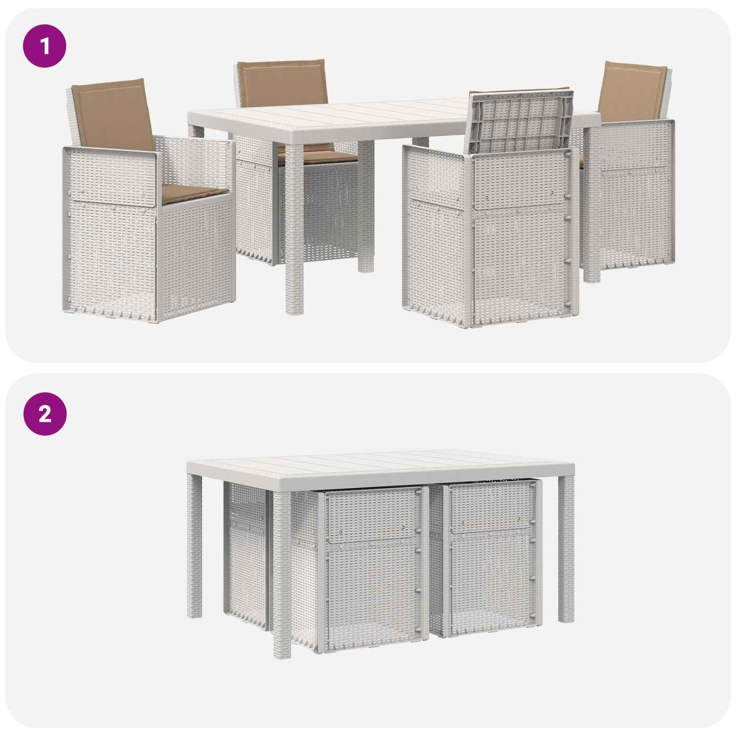 Set da Pranzo per Giardino 5 pz Bianco e Tortora PP | homemem39