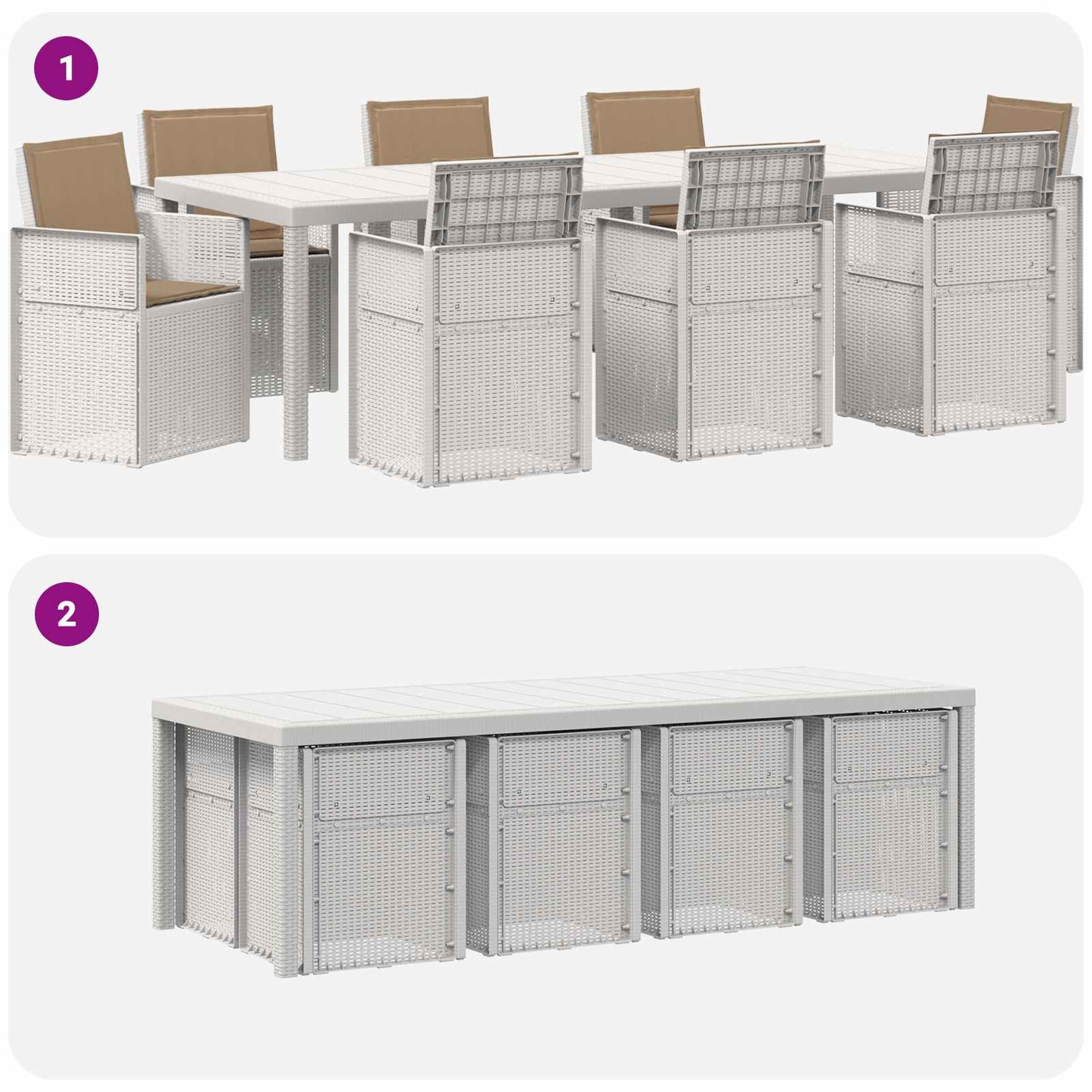 Set da Pranzo per Giardino 9 pz Bianco e Tortora PP