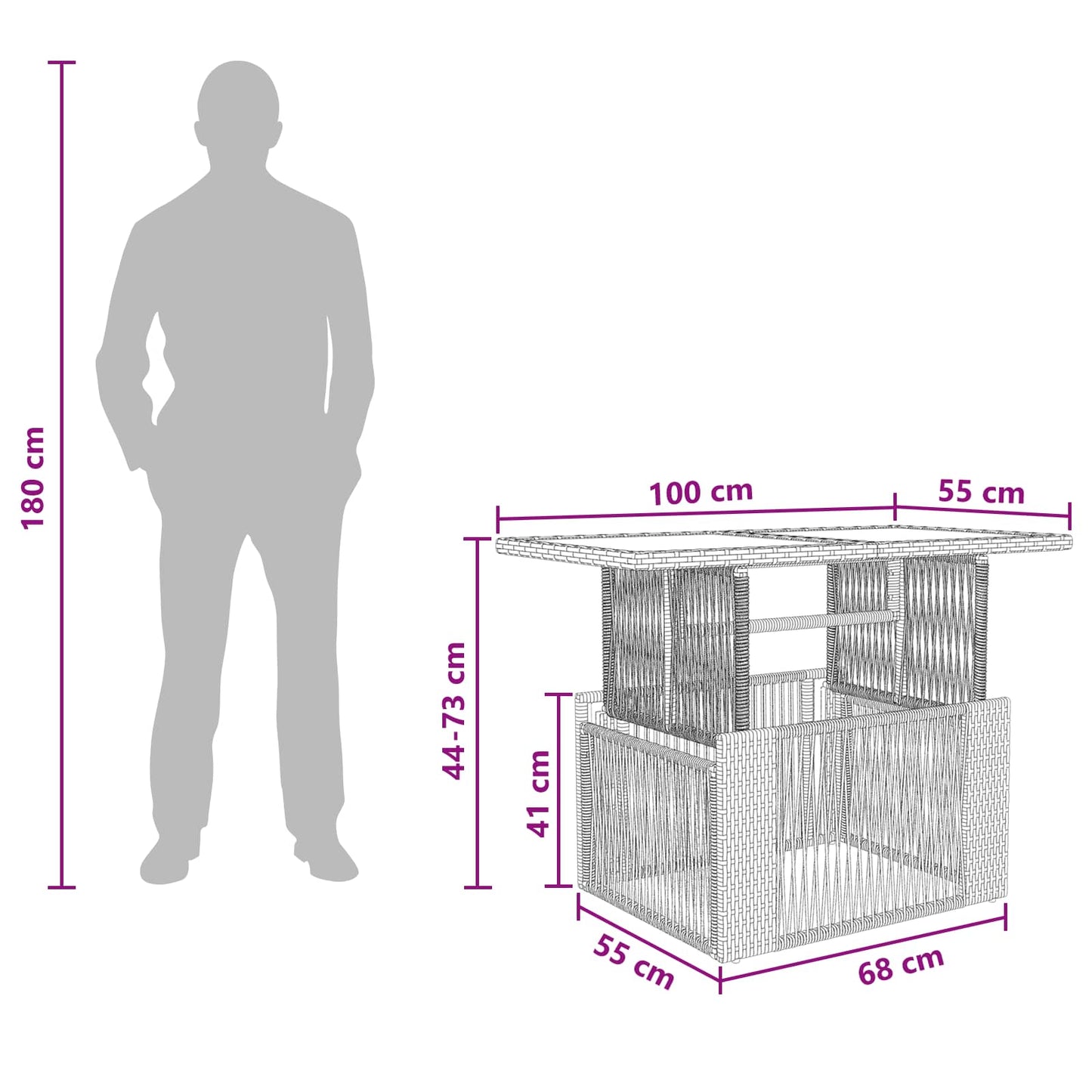Tavolo da Giardino Grigio 100 x 55 x 37 cm Rattan PE e Vetro