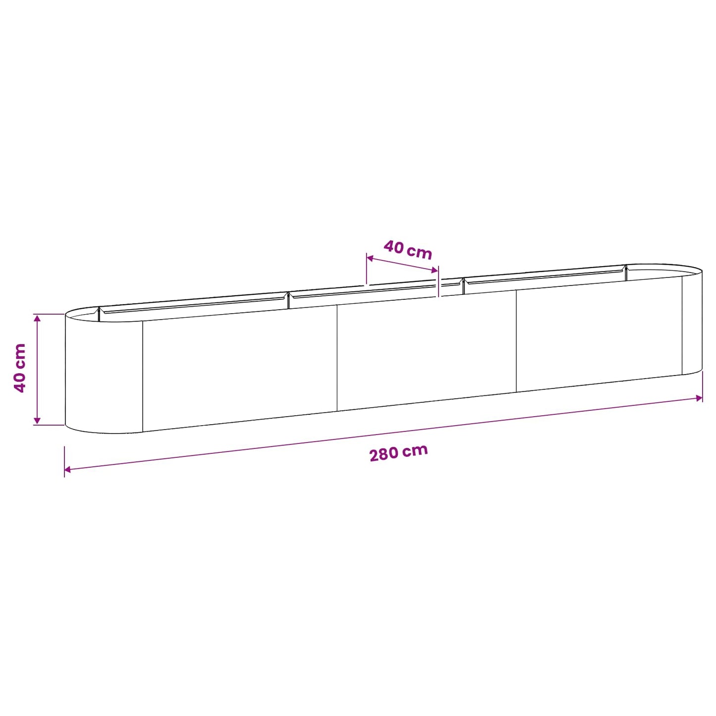 Letto rialzato da giardino Acciaio Inox 280 x 40 x 40 cm | homemem39