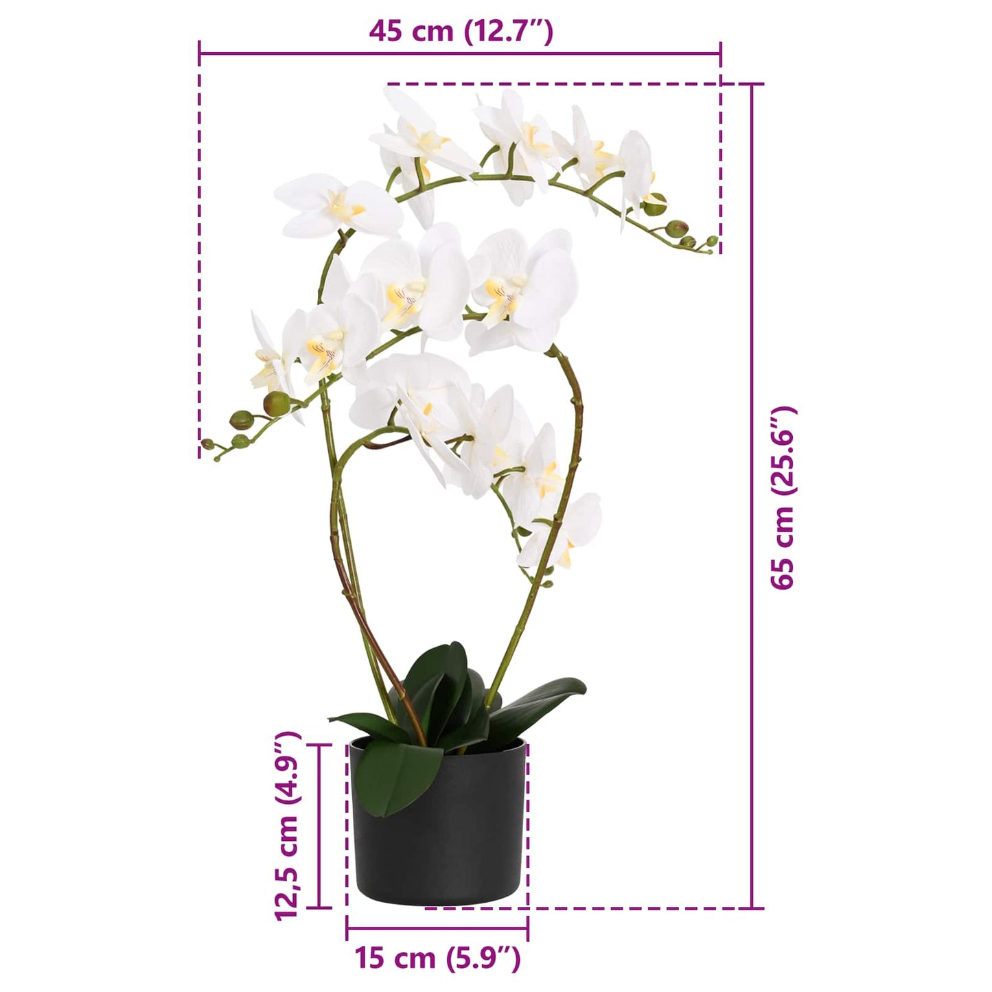Pianta di Orchidea Artificiale con Vaso Bianco 45 x 15 x 65 cm