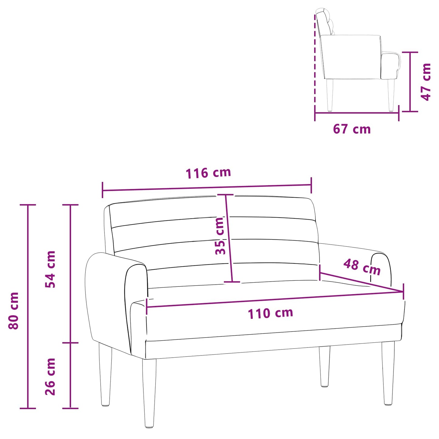 Loveseat con bottoni imbottiti Tortora 116 x 67 x 80 cm Tessuto | homemem39