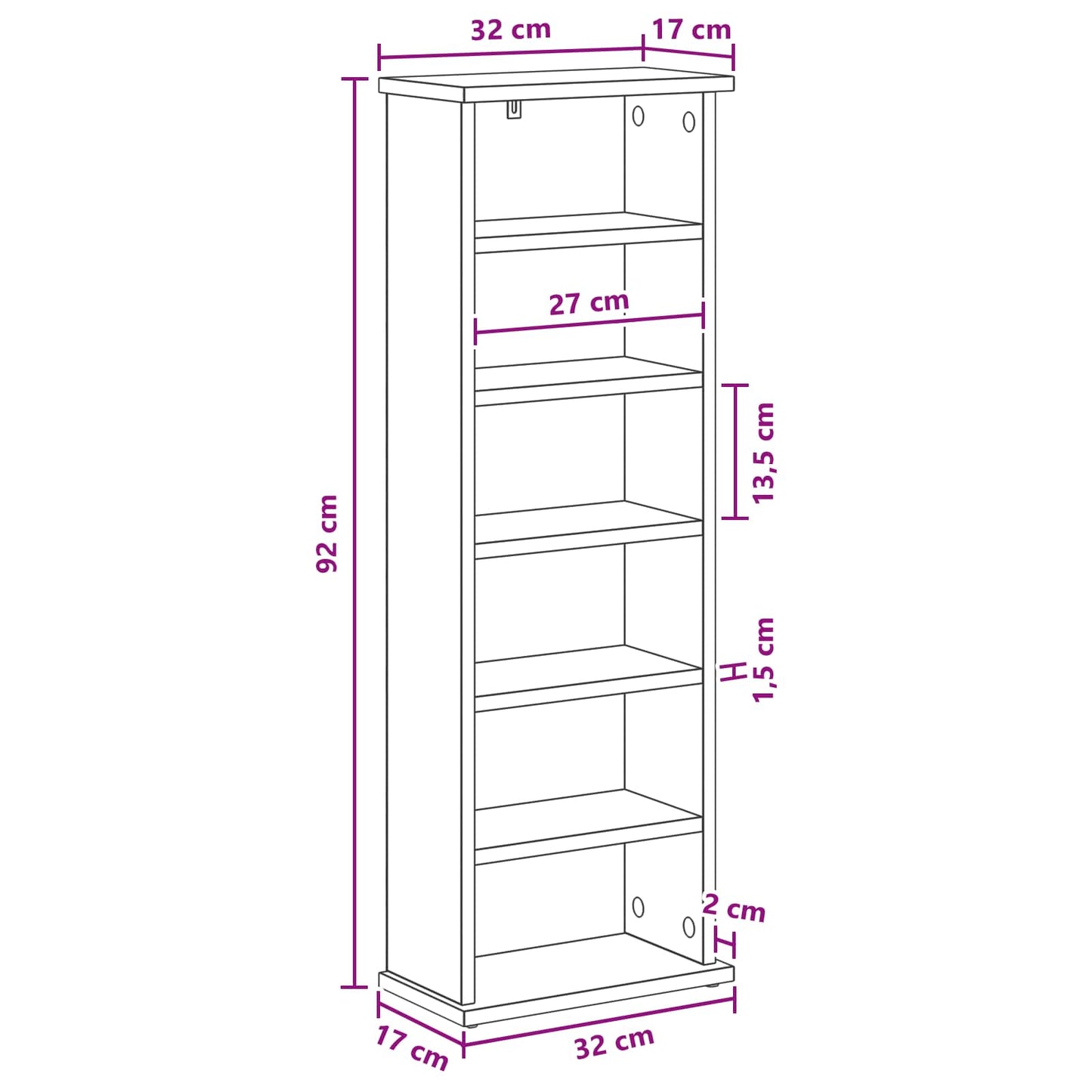 Mobile per CD Grigio Cemento 60 x 17 x 92 cm