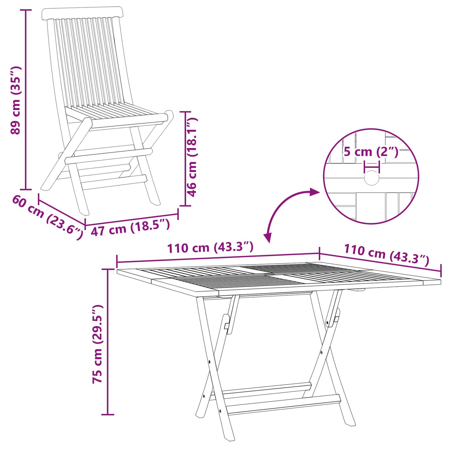 Set Bistro da Giardino 3 pcs Marrone Legno Teak Massello | homemem39
