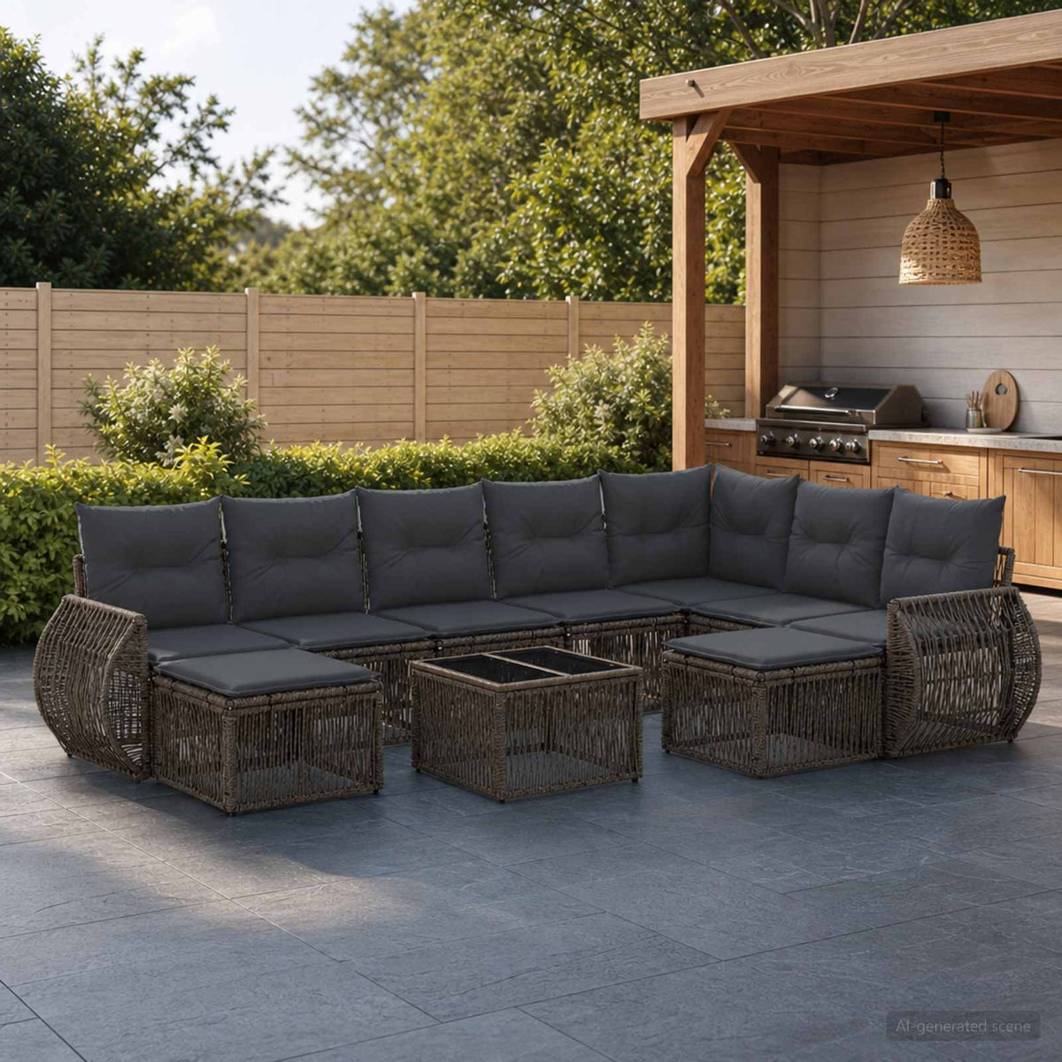 Set Divano da Giardino 10 pcs Grigio polyrattan | homemem39
