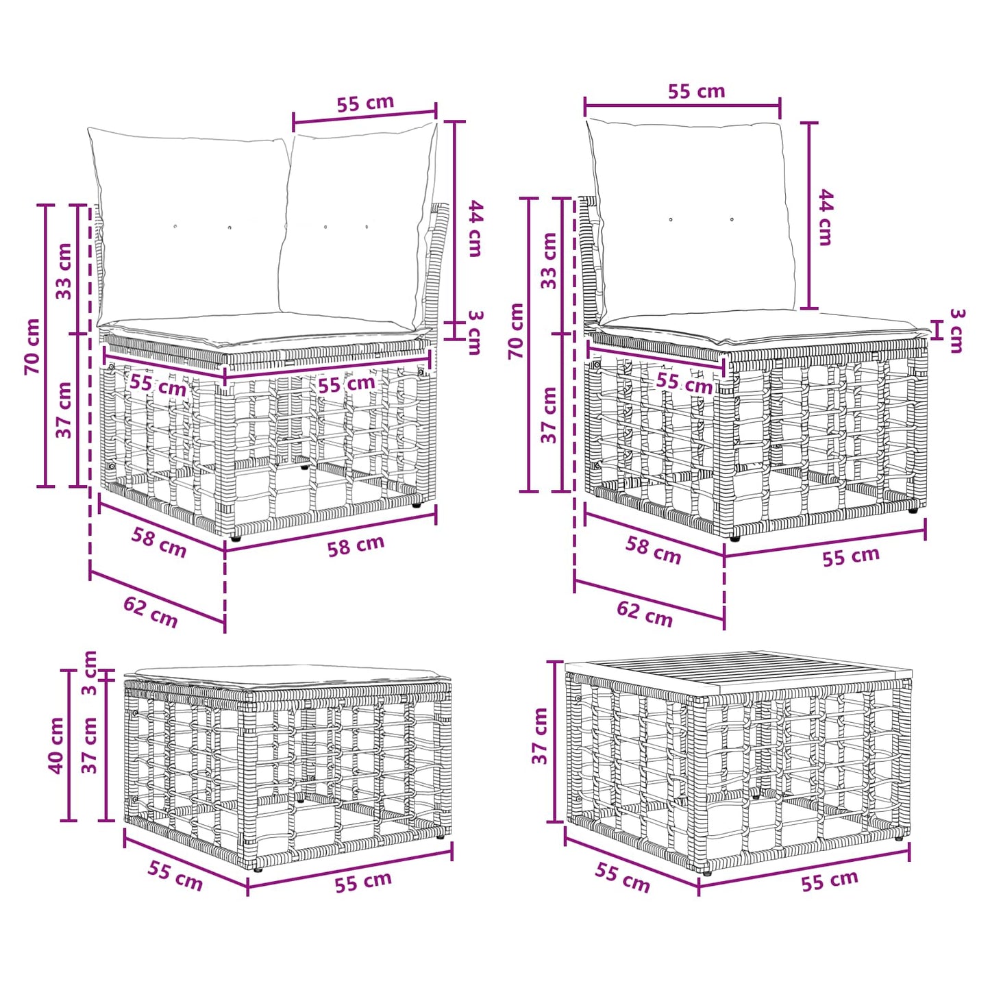 Set di divani da esterno 11 pcs Nero e Grigio scuro Poliestere | homemem39
