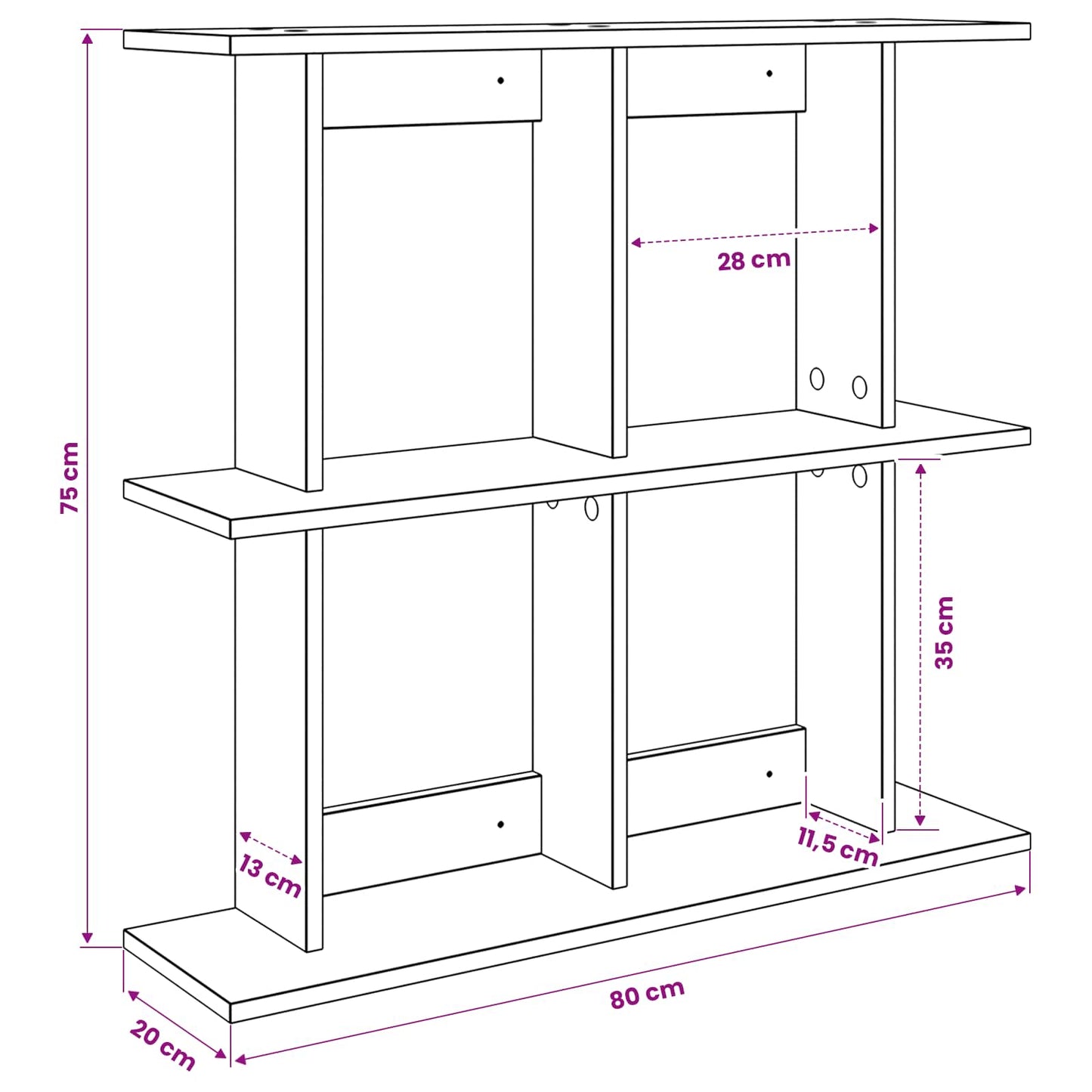 Scaffale da parete A parete Rovere Nero 80 x 20 x 75 cm | homemem39
