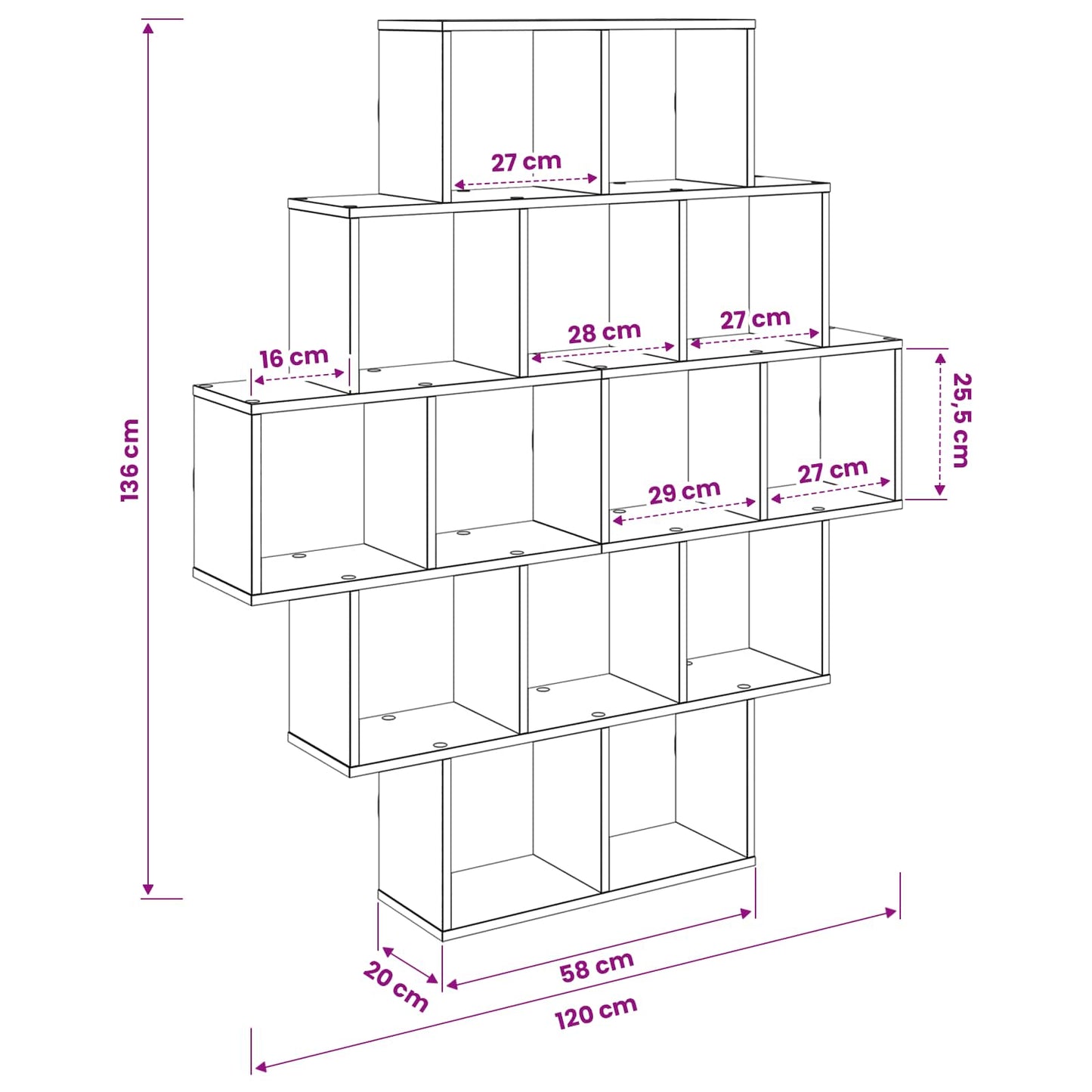 Scaffale da parete Sonoma grigio 120 x 20 x 136 cm | homemem39