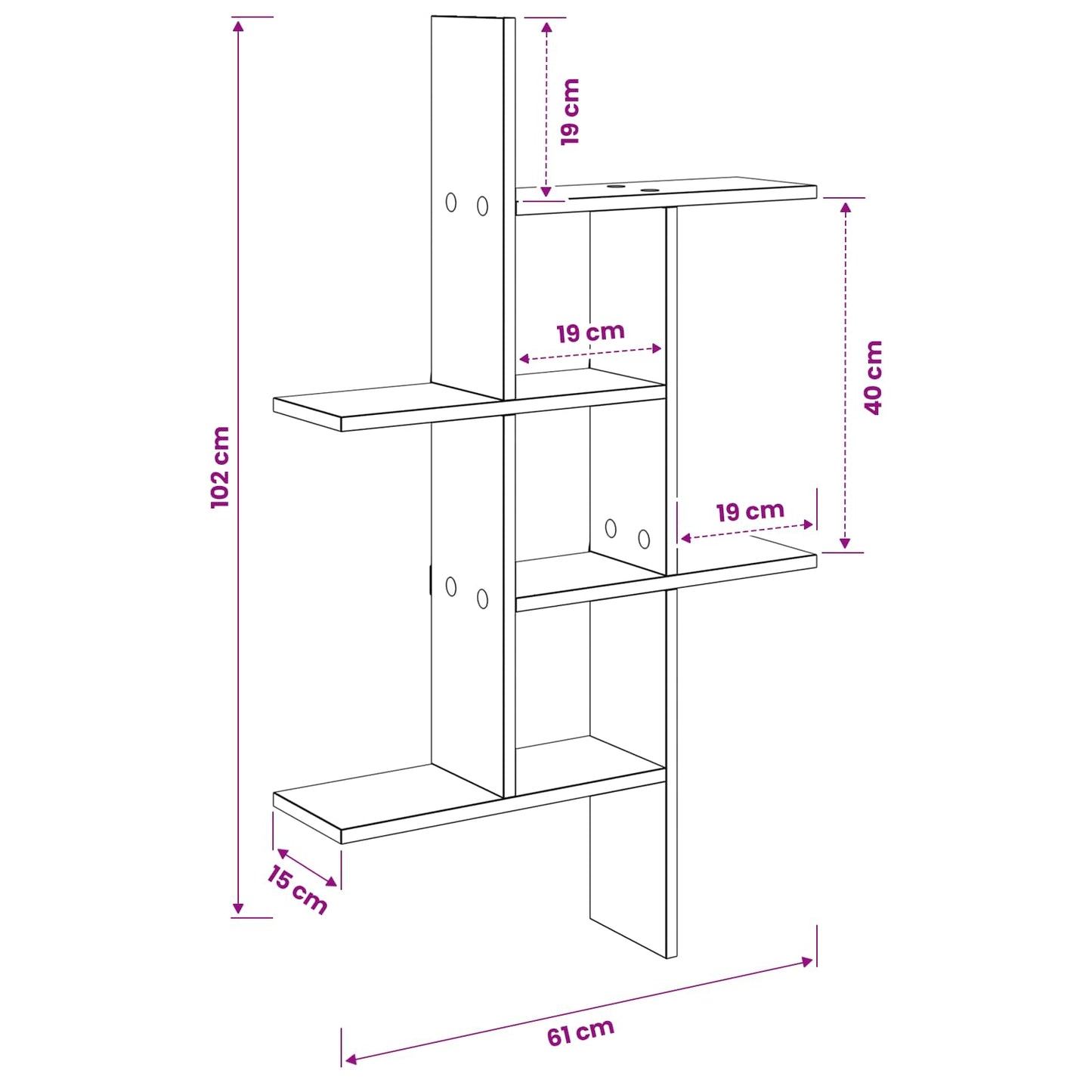 Scaffale da parete Legno antico 61 x 15 x 102 cm | homemem39