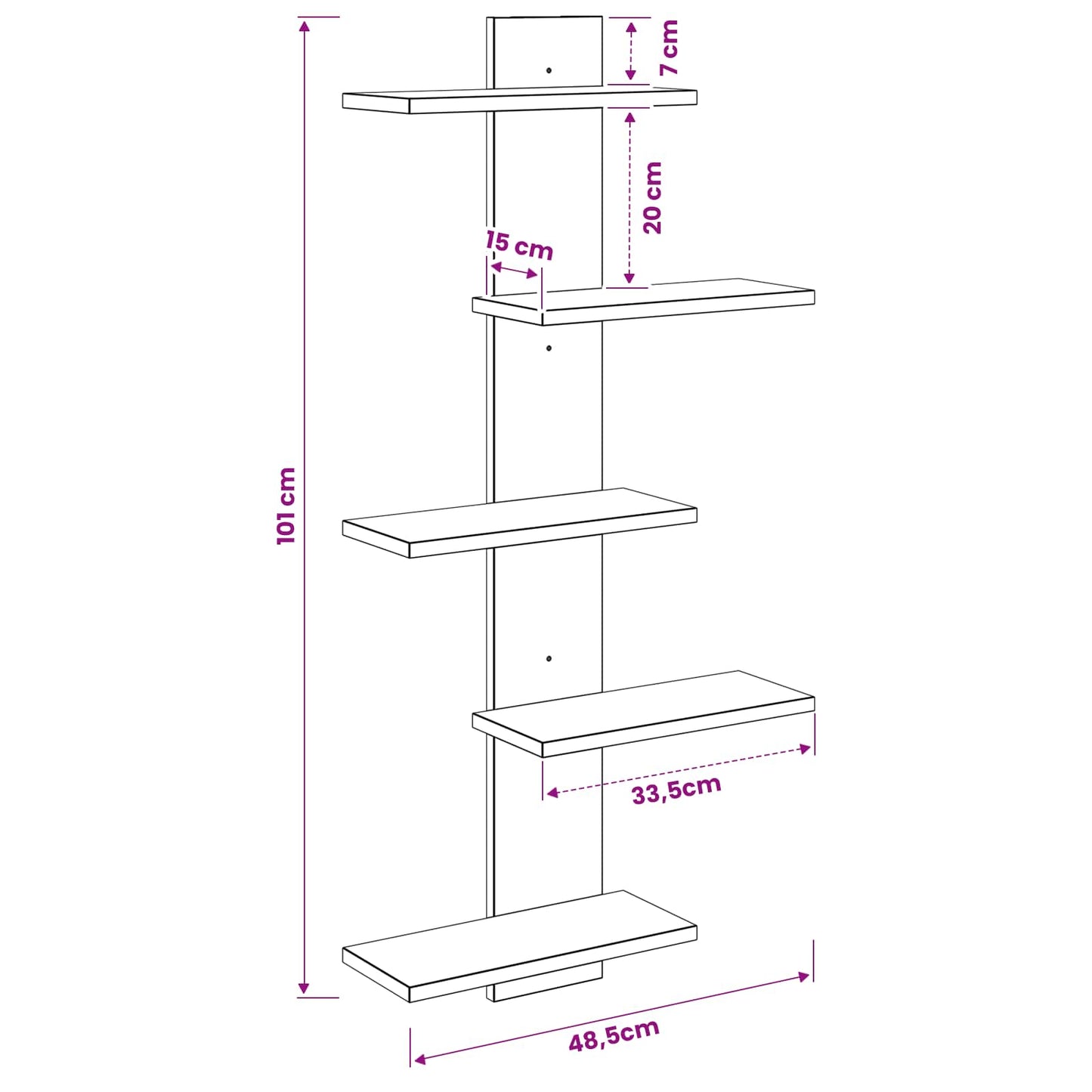 Mensola a muro flottante Sonoma grigio 48,5 x 15 x 101 cm | homemem39