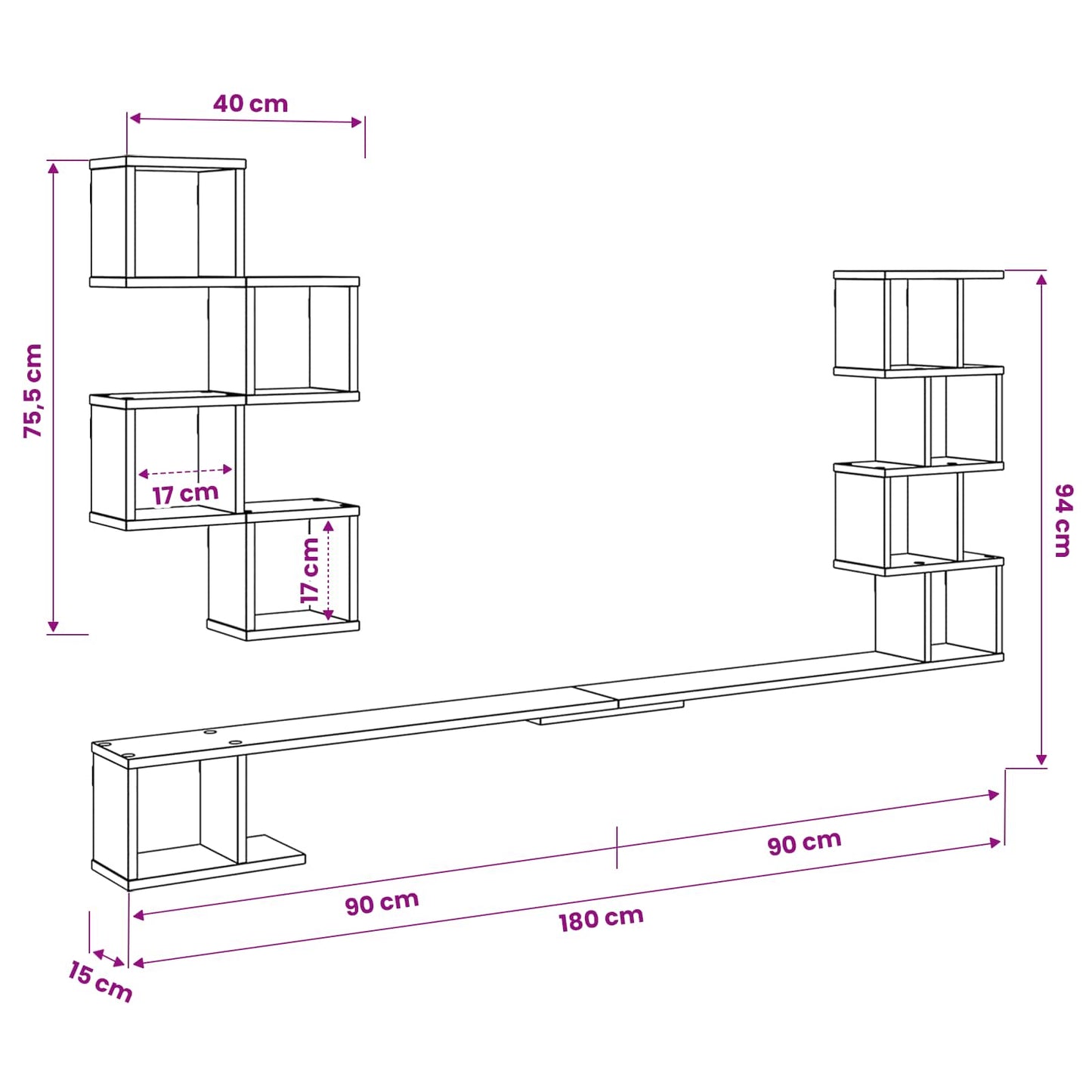 Mensola per TV da muro Sonoma grigio 180 x 15 x 94 cm | homemem39