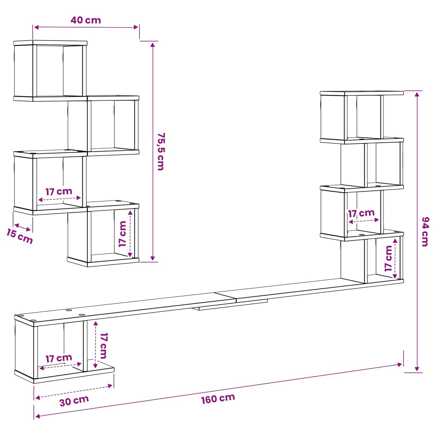 Mensola per TV da muro Sonoma grigio 160 x 15 x 94 cm | homemem39