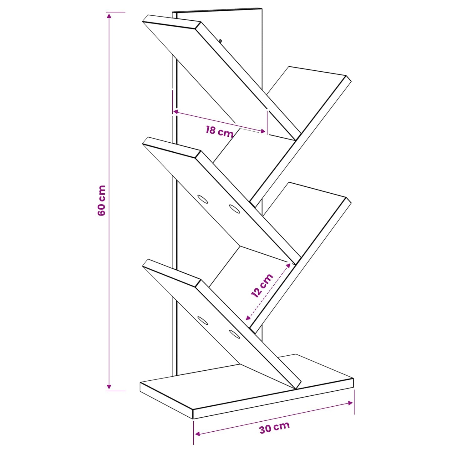 Libreria ad Albero 4 Ripiani 30 x 18 x 60 cm Grigio Cemento | homemem39