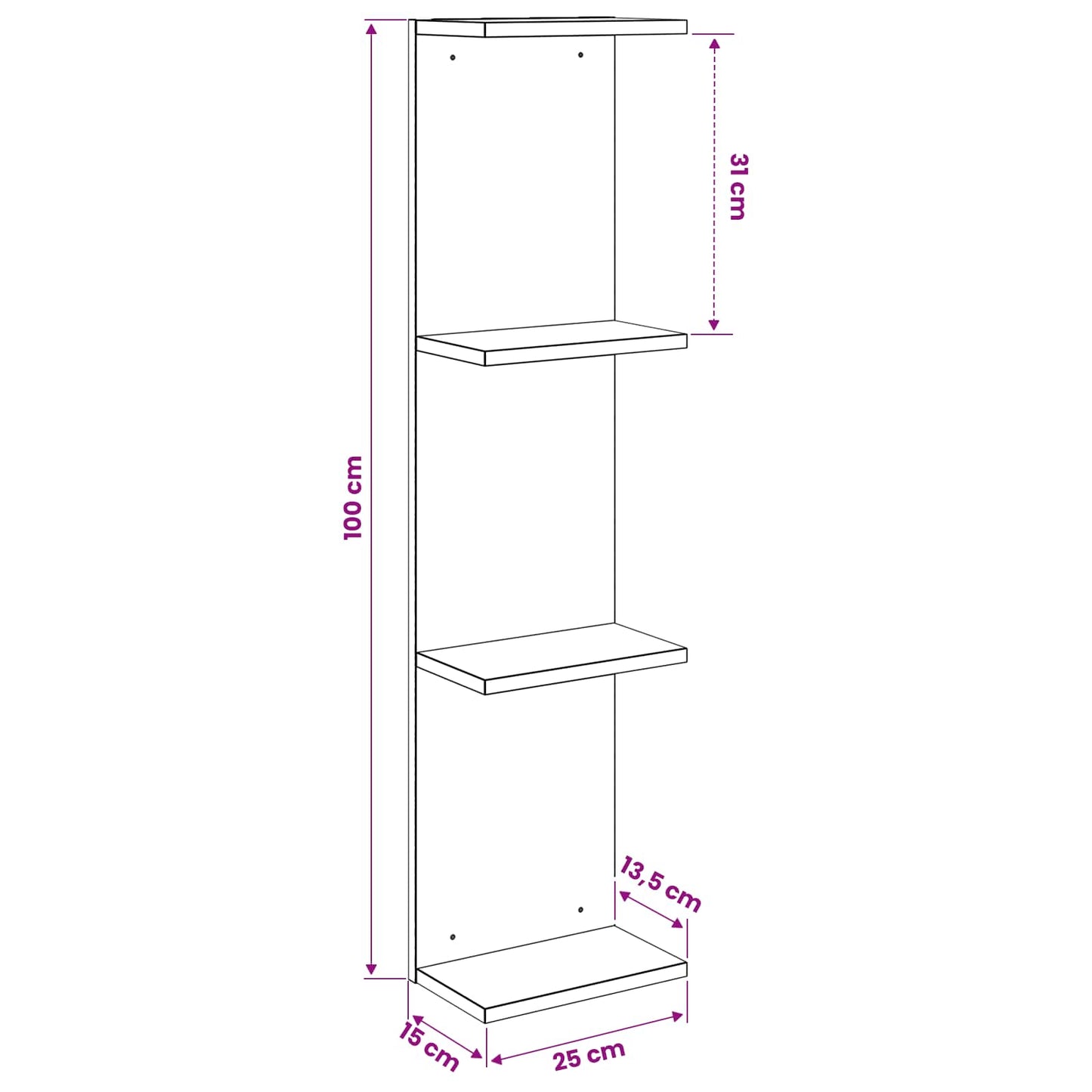Scaffale da parete Rovere Sonoma 25 x 15 x 100 cm | homemem39