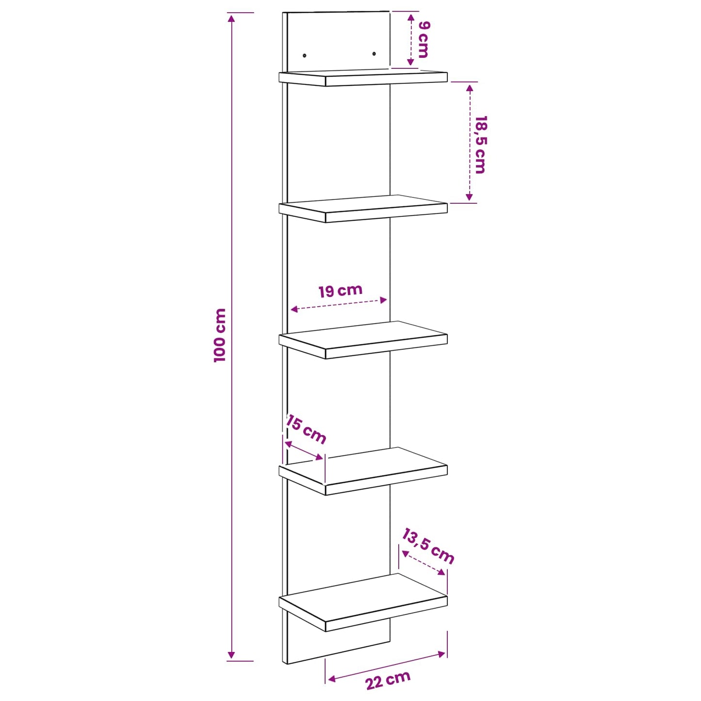 Scaffale da parete Bianco 22 x 15 x 100 cm Legno ingegnerizzato | homemem39