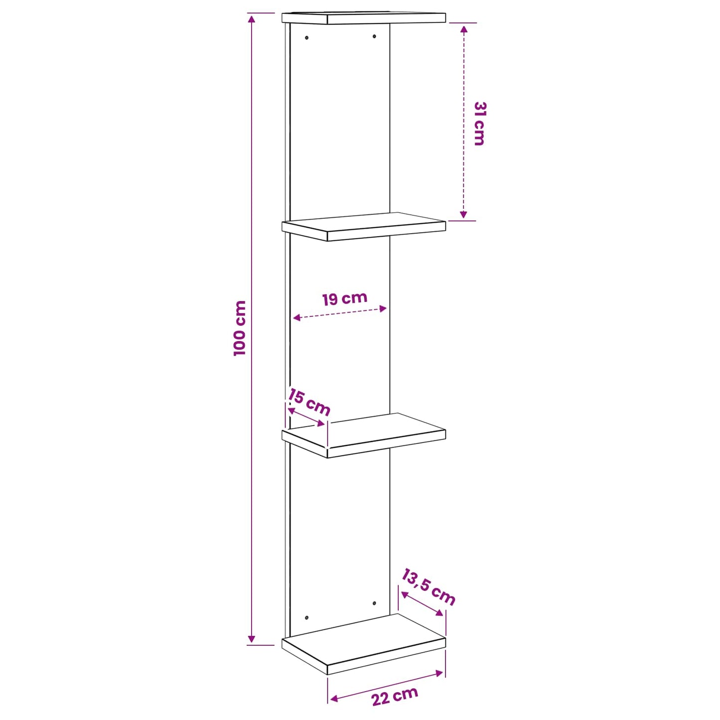 Scaffale da parete Rovere Fumo 22 x 15 x 100 cm | homemem39