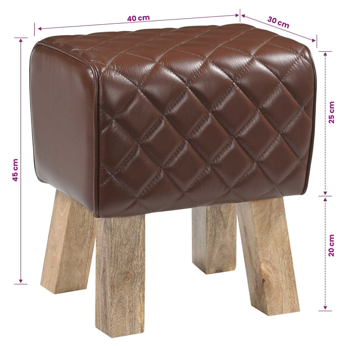 panchina 40 x 30 x 45 cm Pelle Vera Marrone diamante