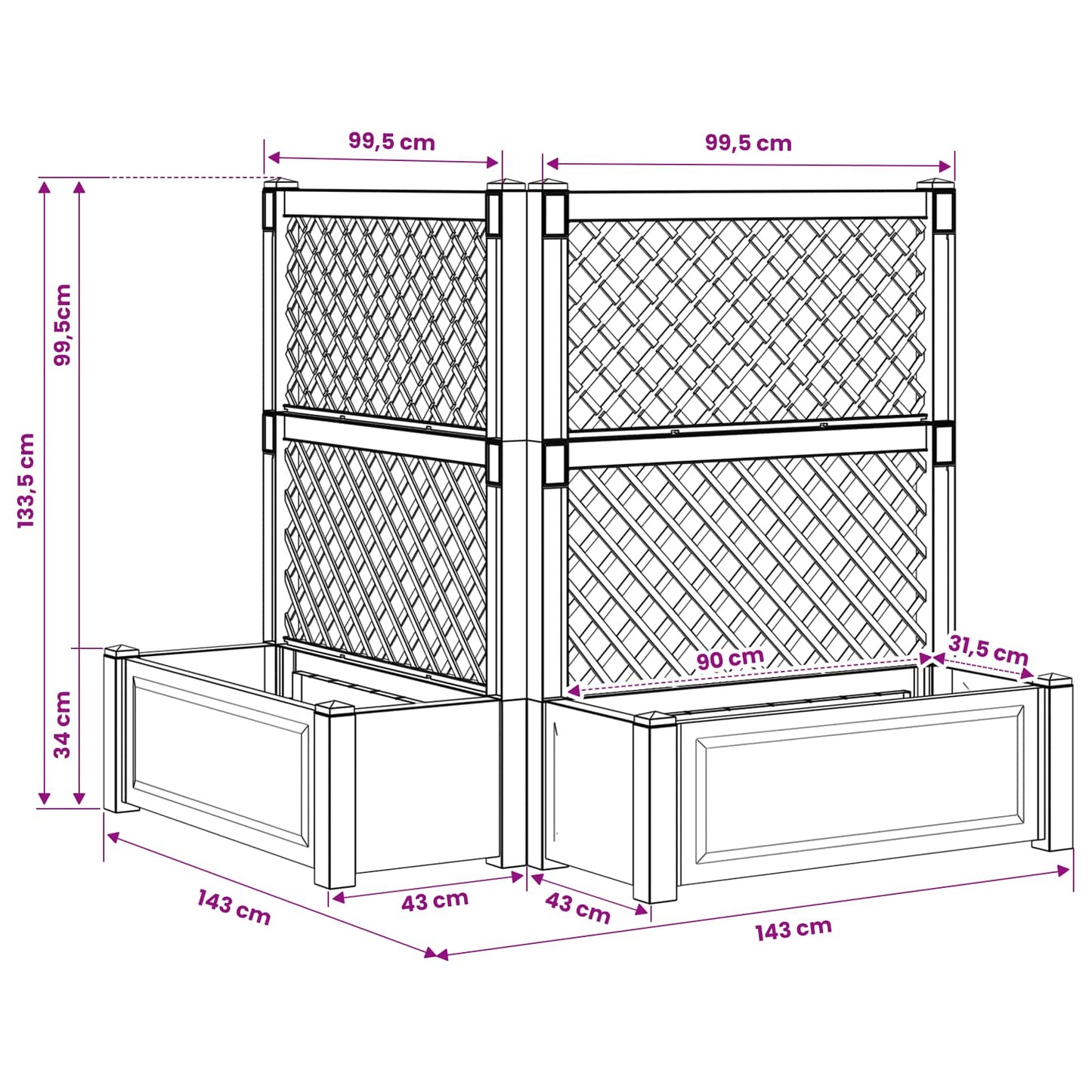 Vaso Grande con Direzione 2 pcs Bianco 143 x 143 x 133,5 cm PP | homemem39