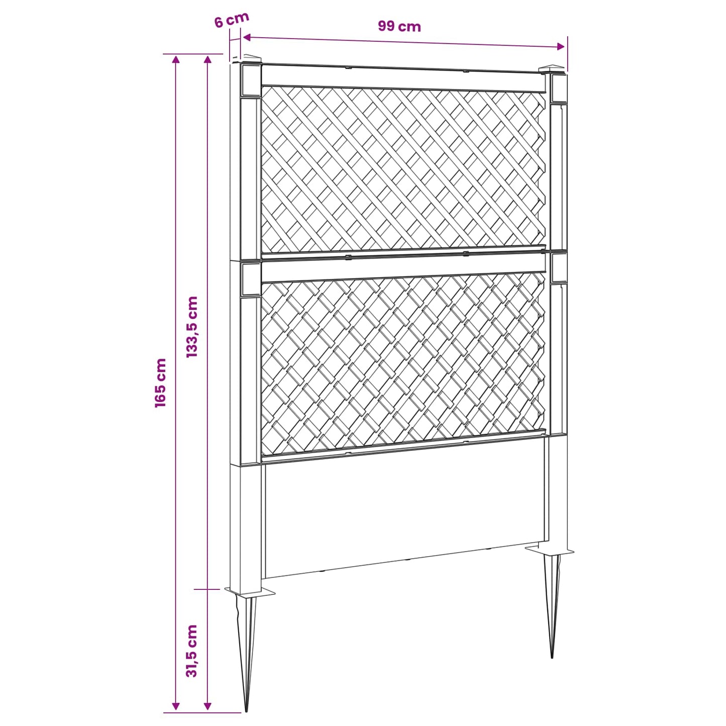 Trellis con Punta Grigio 99 x 6 x 165 cm PP