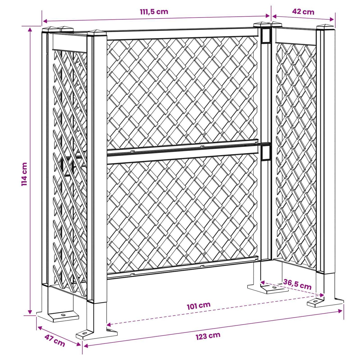 Trellis per Cestino Antracite 123 x 47 x 114 cm PP
