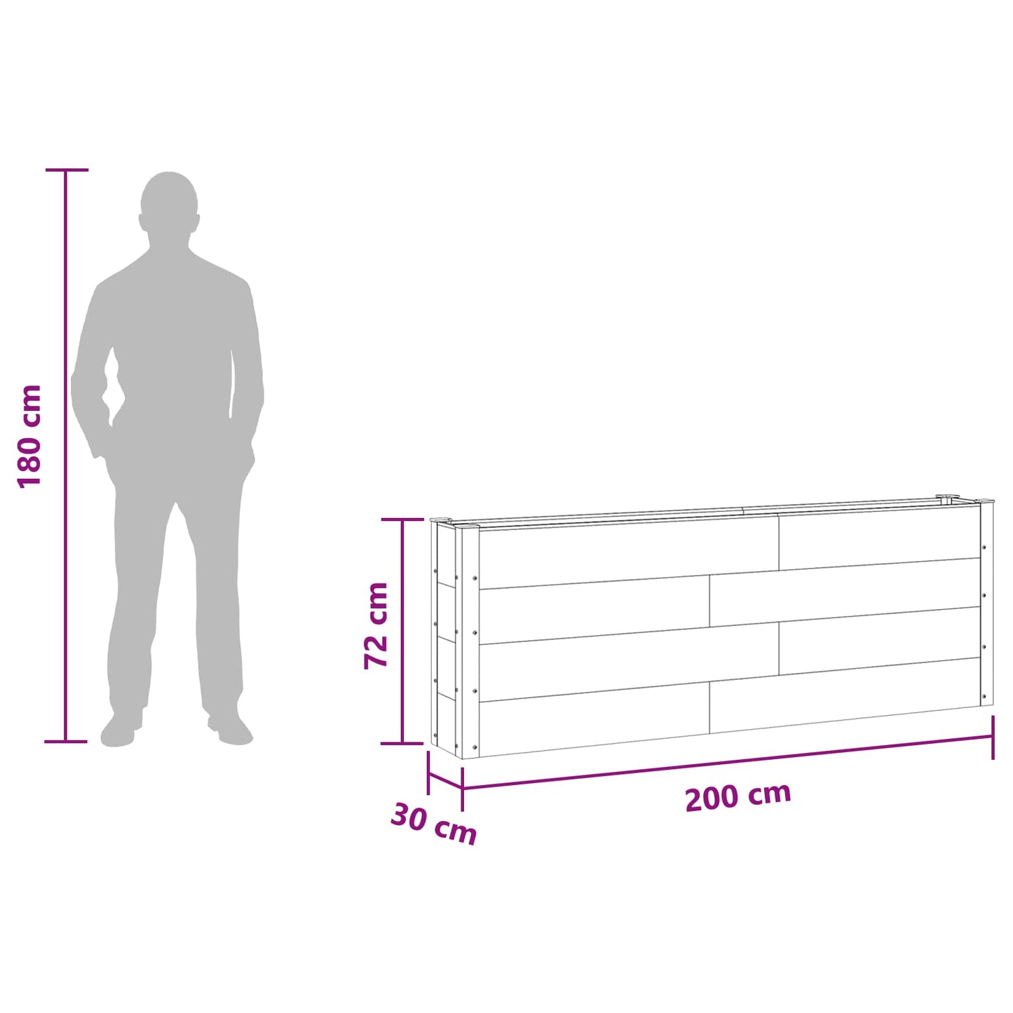 Letto rialzato da giardino 2 pz Nero 200 x 30 x 72 cm | homemem39