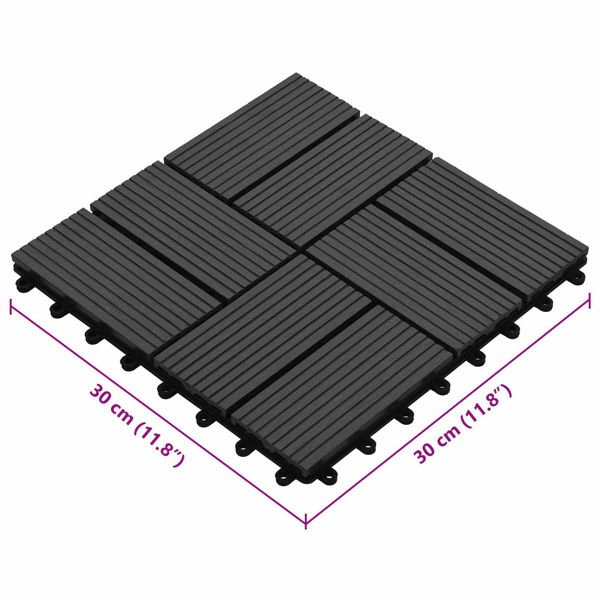 Piastrella per Decking 11 pz Nero 30 x 30 cm WPC