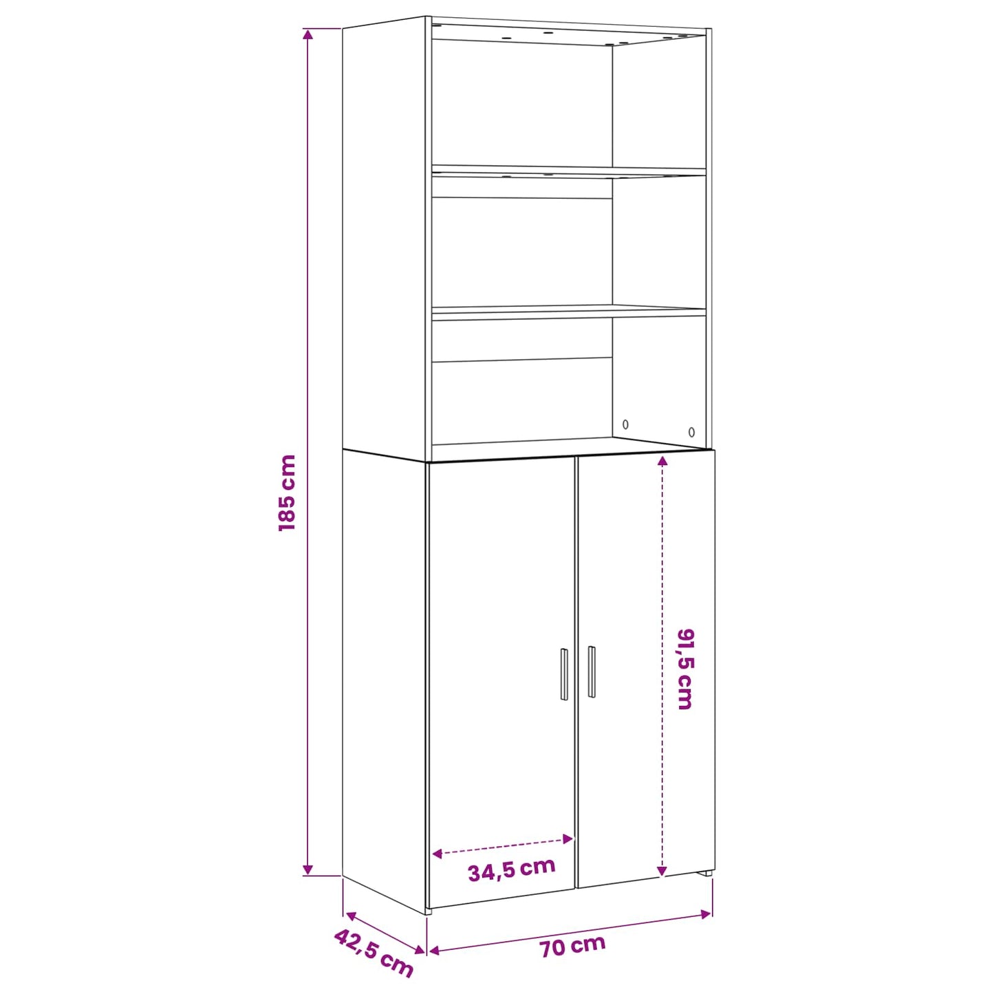 Credenza Rovere Nero 70 x 42,5 x 185 cm Legno ingegnerizzato | homemem39