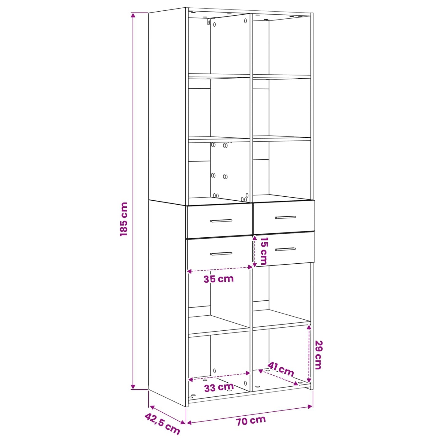 Libreria Rovere artigianale 30 x 42.4 x 185.2 cm
