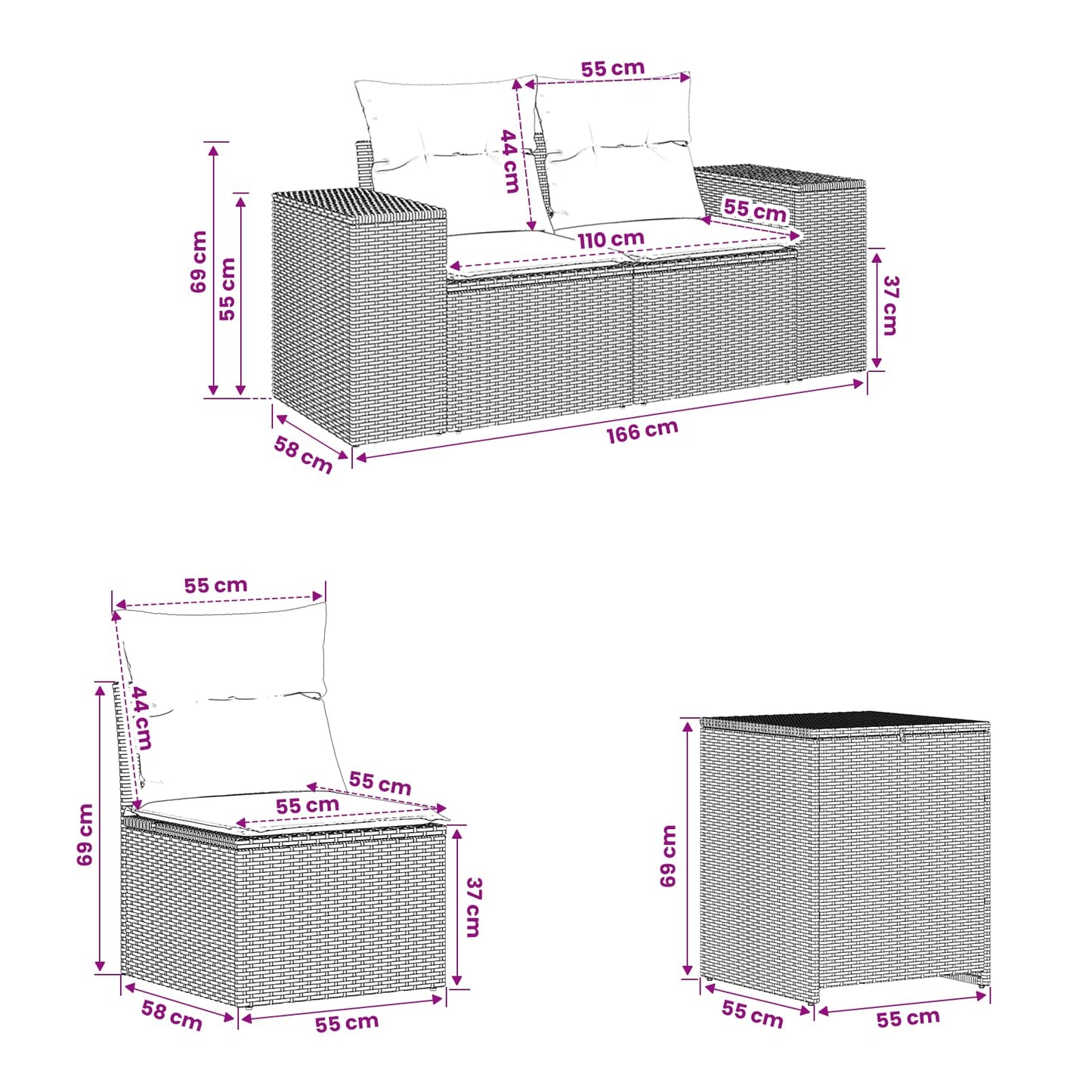 Set di divani 5 pz Marrone e Rosso Rattan sintetico e Acciaio | homemem39