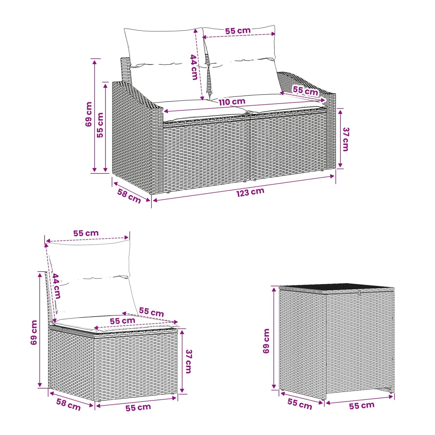 Set di divani 7 pz Marrone e Rosso Rattan sintetico e Acciaio | homemem39