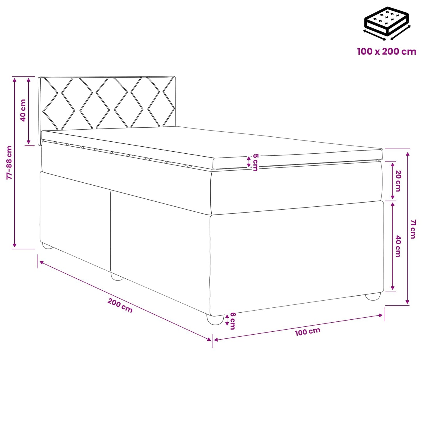 Letto box spring con materasso Grigio Scuro 100 x 200 cm | homemem39