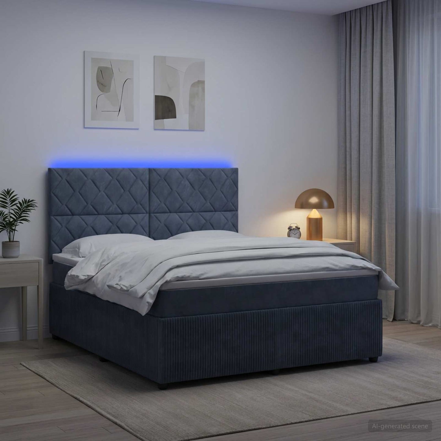 Letto Box Spring LED con Materasso Grigio Scuro 140 x 200 cm | homemem39