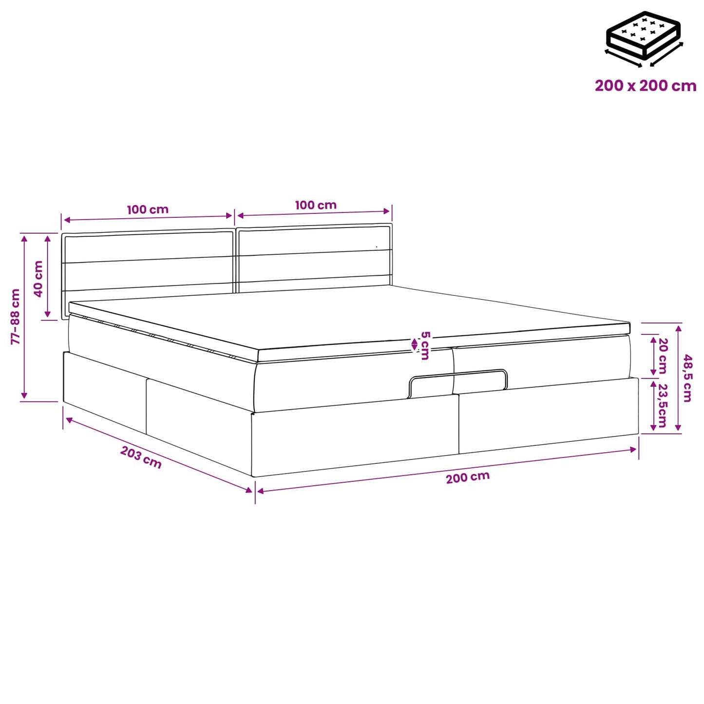 Letto ottomano con materasso Grigio Chiaro 200 x 200 cm Tessuto | homemem39