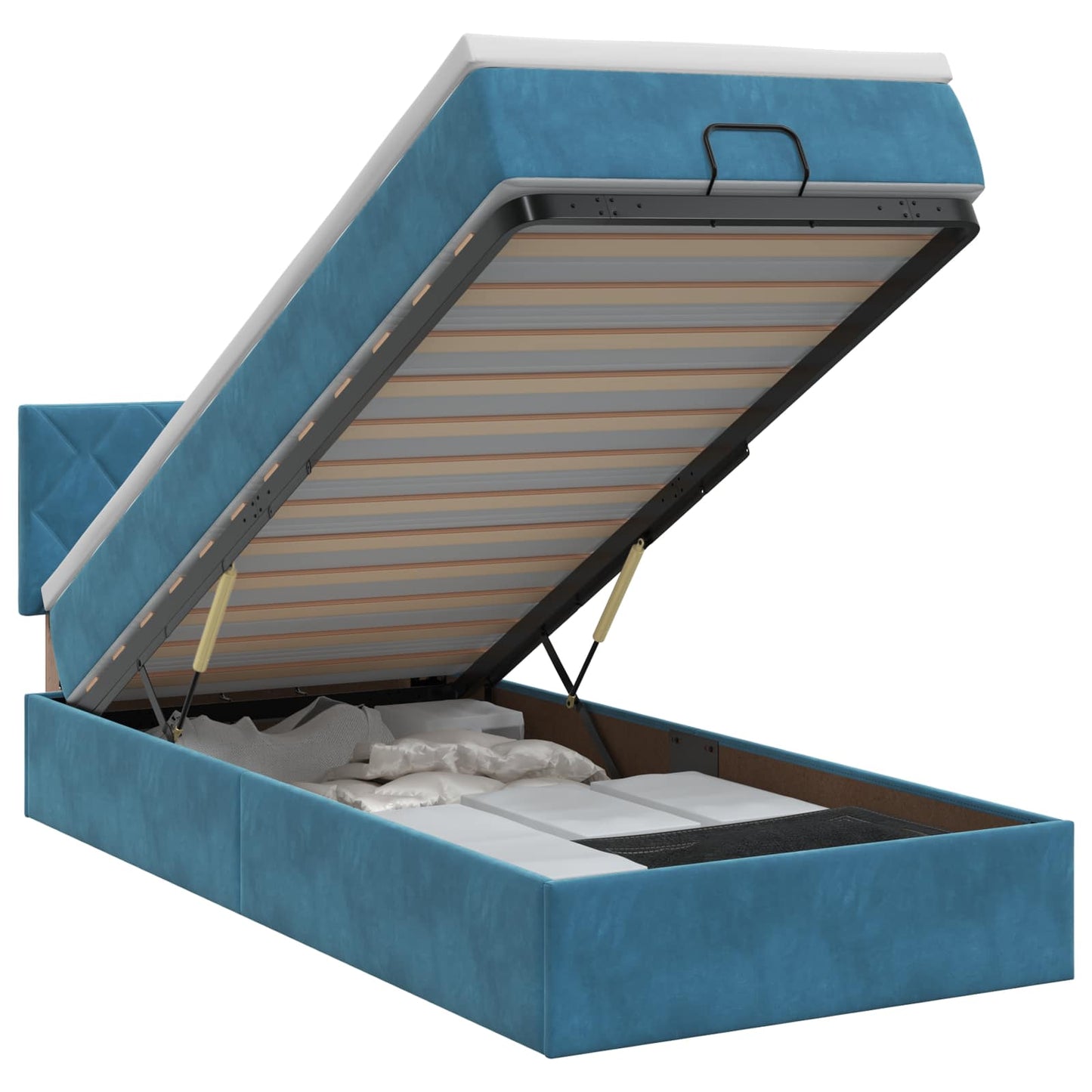 Letto ottomano con materasso Blu Scuro 100 x 200 cm Velluto | homemem39