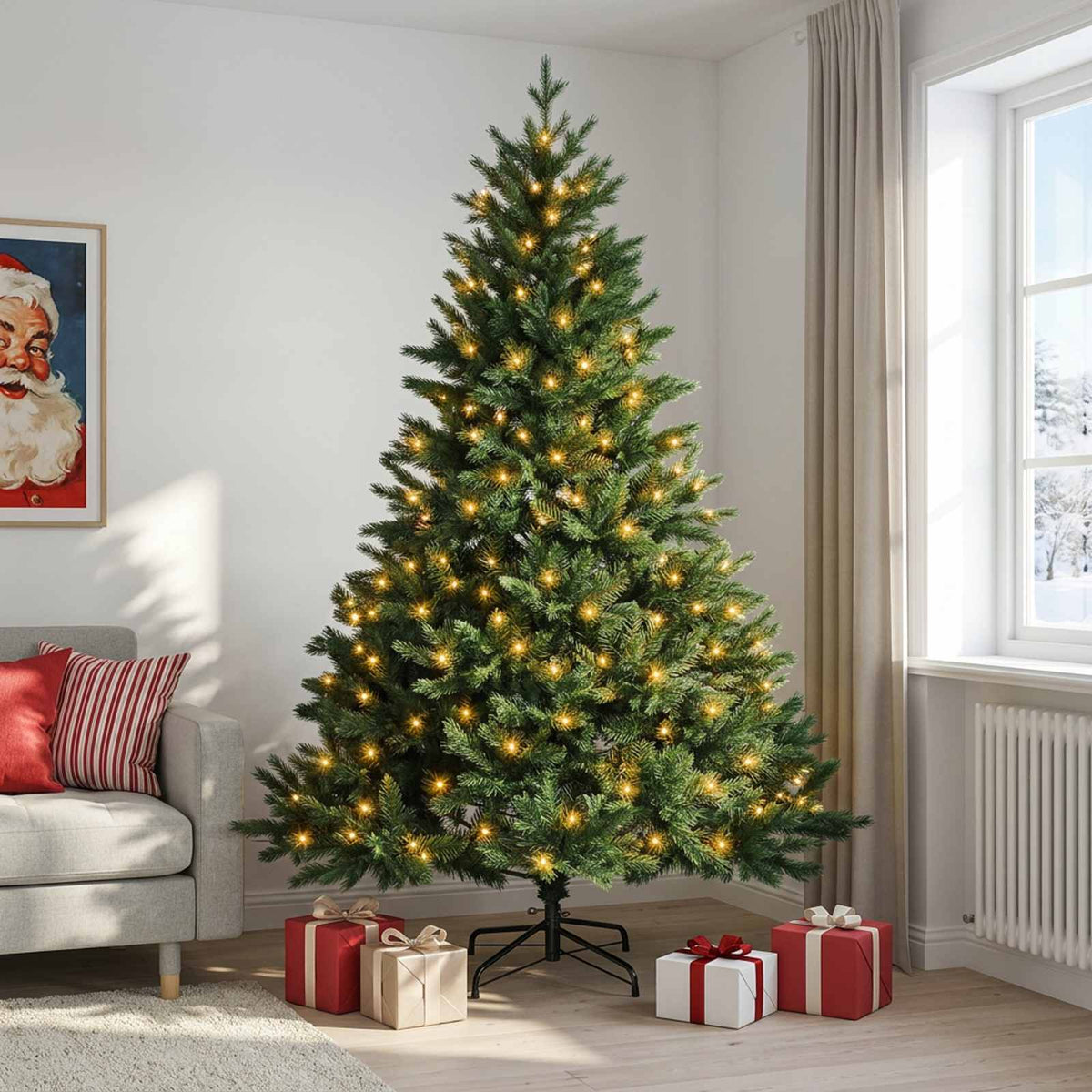 Albero di Natale Artificiale con Rami Pieghevoli 240 cm 300 LED