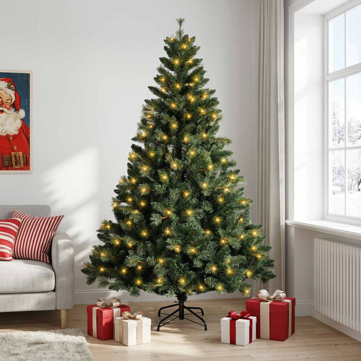 Albero di Natale Artificiale con Rami Pieghevoli 240 cm 300 LED
