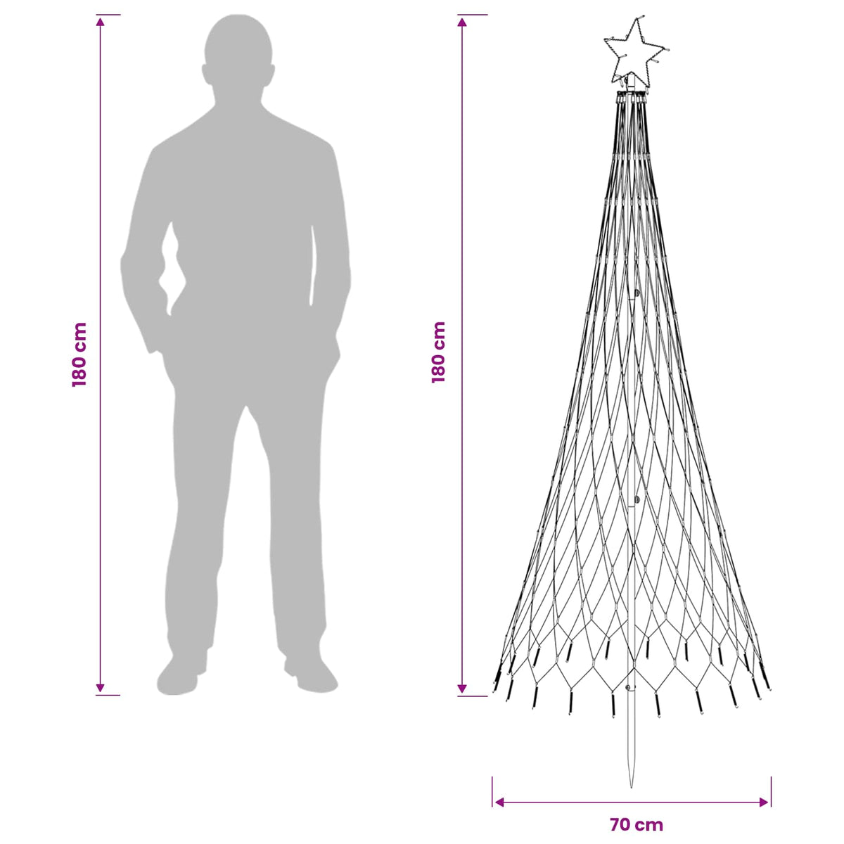 Albero di Natale LED 180 cm 230 LED Bianco freddo Ferro Nero | homemem39