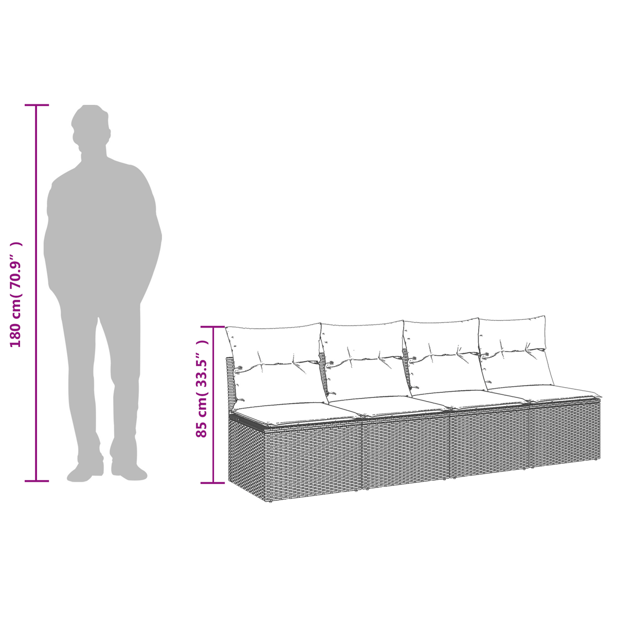 Divano da Giardino con Cuscini 4 Posti Grigio in Polyrattan | homemem39