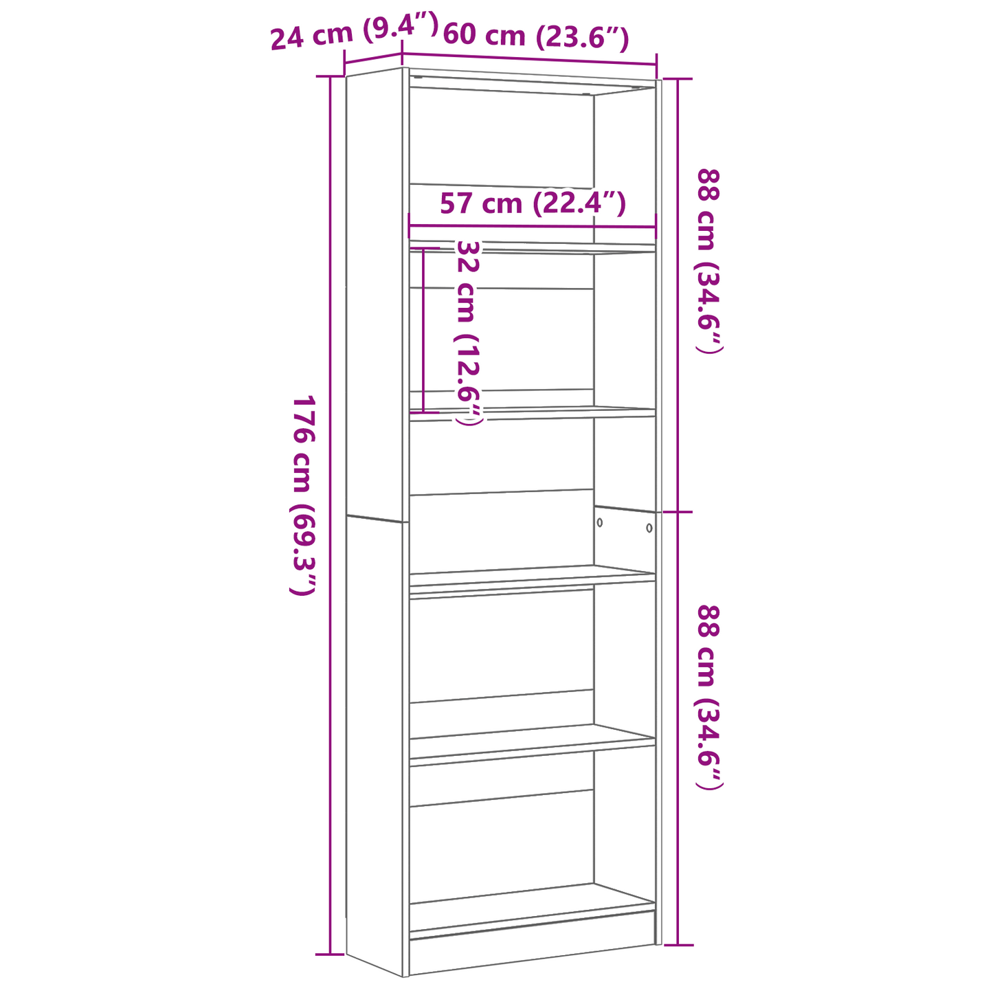 Libreria Rovere Nero 60 x 24 x 176 cm Legno multistrato | homemem39