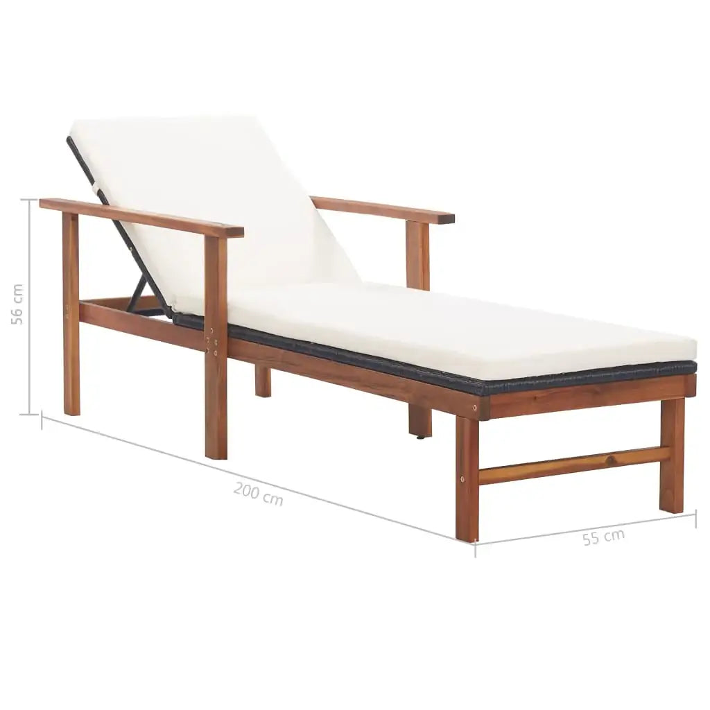 Sdraio con Cuscino Polyrattan e Legno Massello di Acacia Nera - homemem39