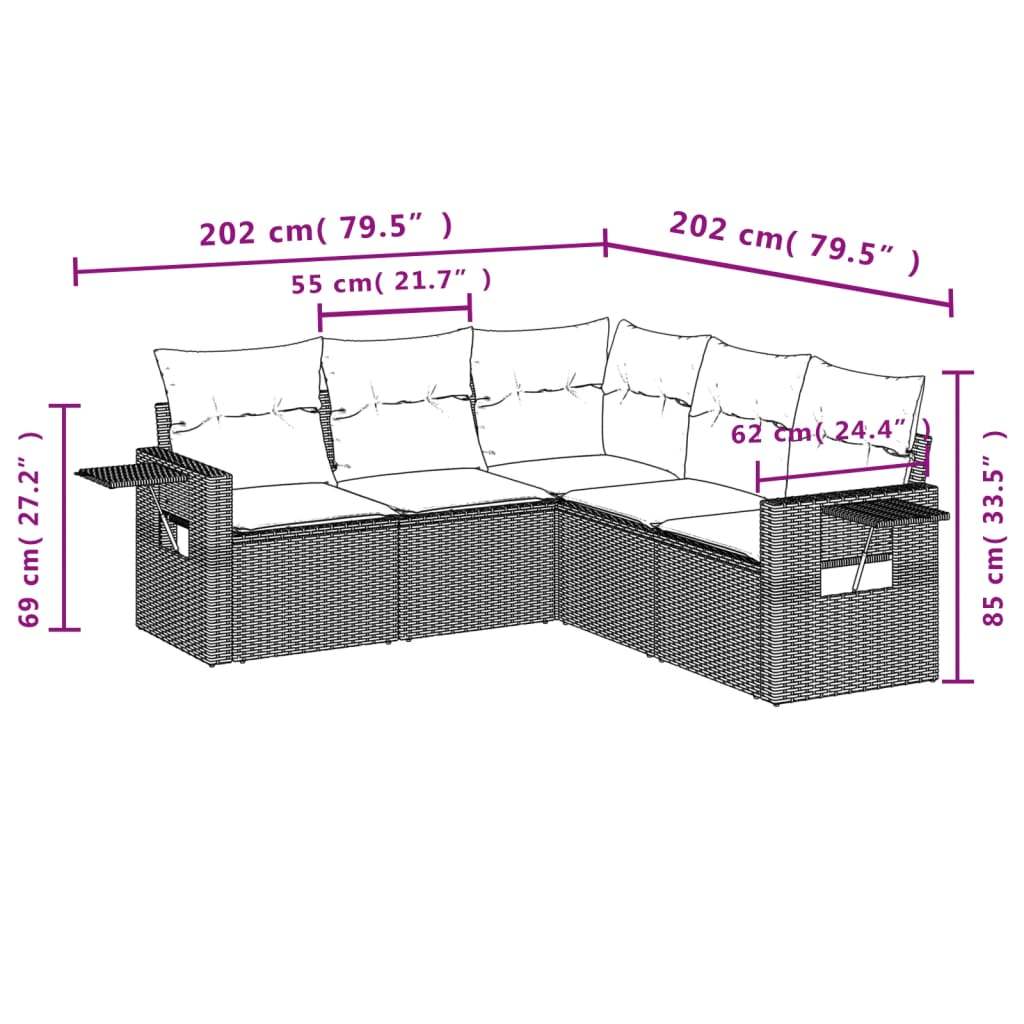 Set Divani da Giardino 5 pz con Cuscini in Polyrattan Nero - homemem39