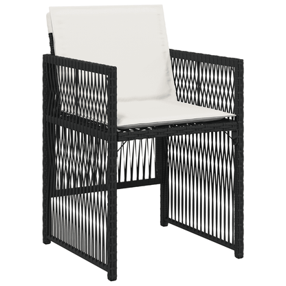 Set da Pranzo da Giardino 9 pz con Cuscini Nero in Polyrattan