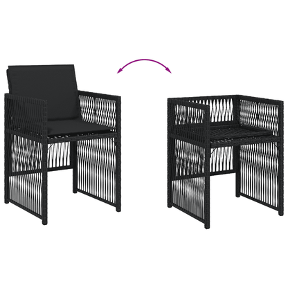 Set da Pranzo da Giardino 9 pz con Cuscini Nero in Polyrattan
