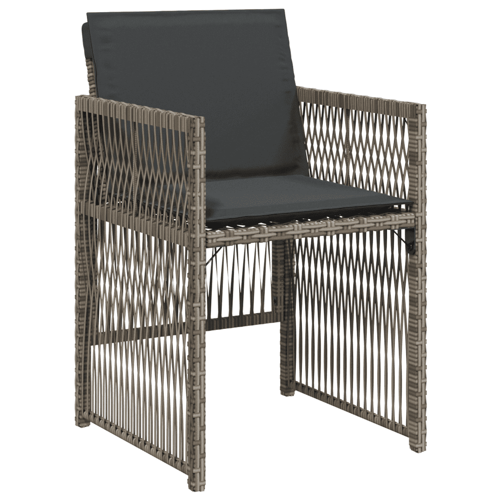 Set da Pranzo da Giardino 17pz con Cuscini Grigio in Polyrattan