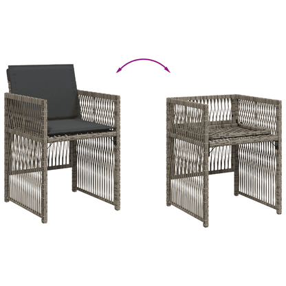 Set da Pranzo da Giardino 13pz con Cuscini Grigio in Polyrattan
