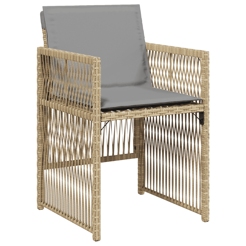 Set Pranzo da Giardino 15 pz con Cuscini Beige Misto Polyrattan