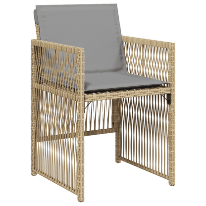 Set Pranzo da Giardino 15 pz con Cuscini Beige Misto Polyrattan