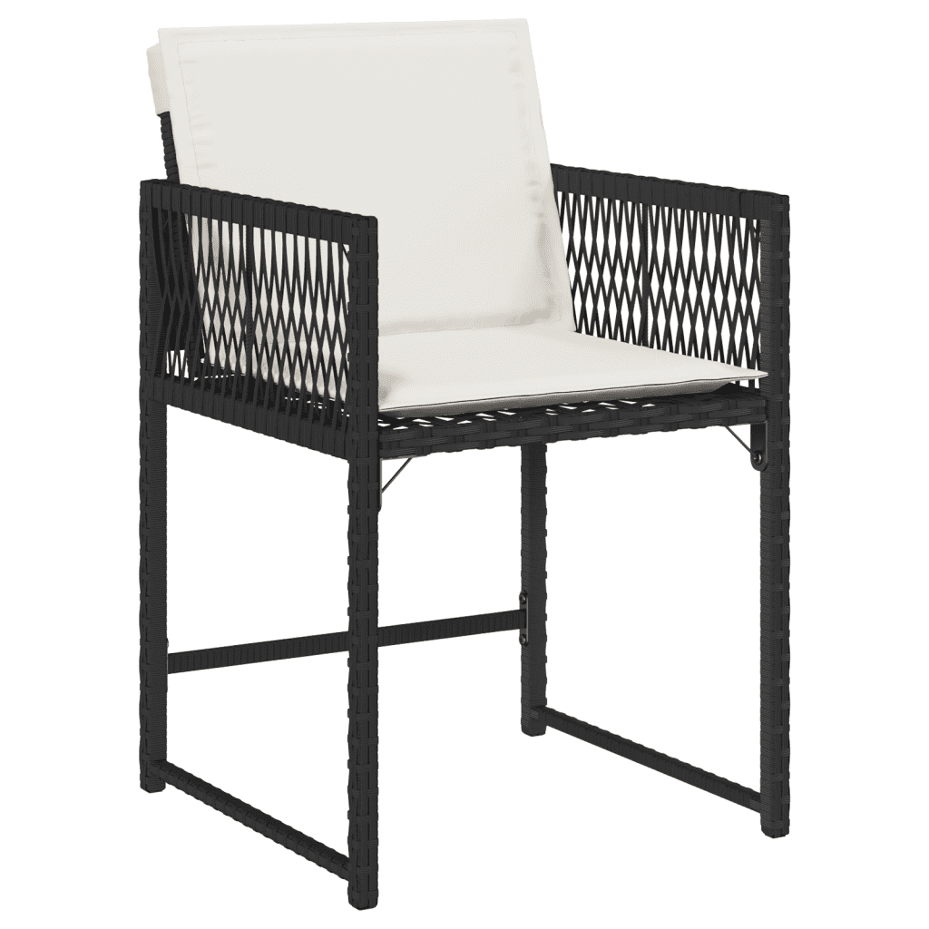 Set da Pranzo da Giardino 9 pz con Cuscini Nero in Polyrattan